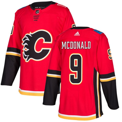 Adidas Flames #9 Lanny McDonald Red Home Authentic Stitched NHL Jersey - Click Image to Close